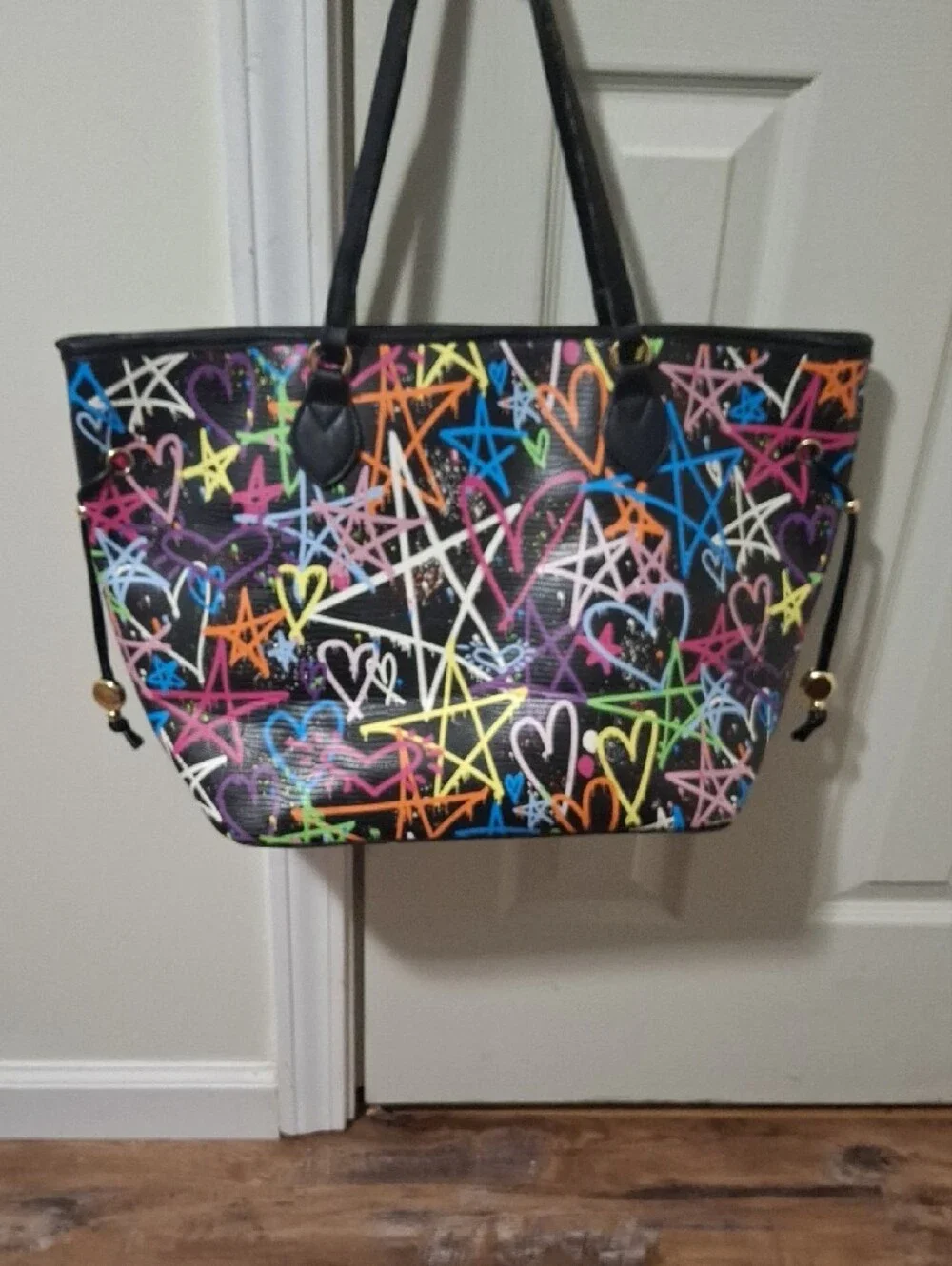 Betsey Johnson Black Multicolor Graffiti Heart Tote - Picture 11 of 15
